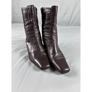 Amalfi Womens Ankle Boots Size 6 Brown Leather Zip Heeled Booties Square Toe